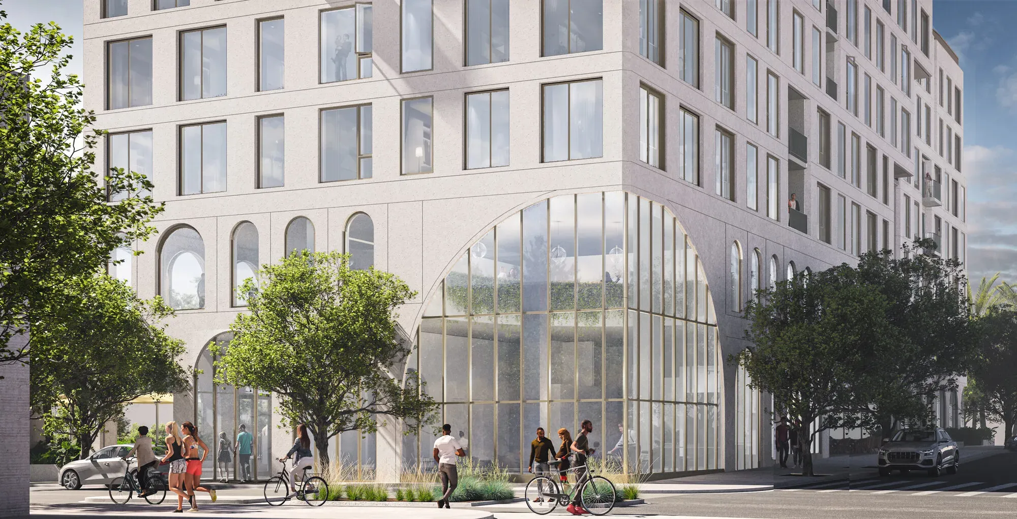 Rendering of the Broderick street corner at Fourth and Spruce.