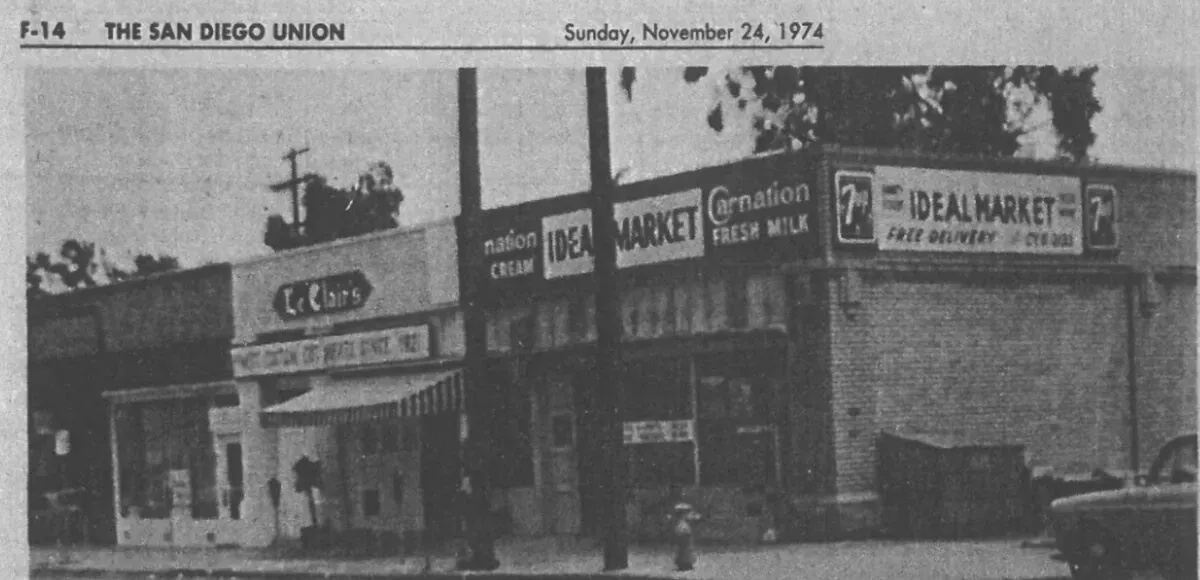 Archival photograph of Le Clair's Ideal Market at Third and Spruce, 1974.
